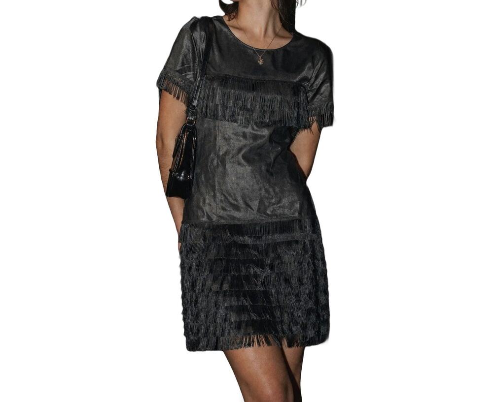 Vintage Hamilton Donna Black Fringe Dance Dress Cabaret Stagewear Size 10